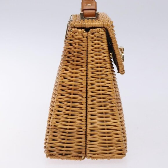 Salvatore Ferragamo Gancini Hand Bag Wicker Beige Gold Auth 132381 - Picture 5 of 16